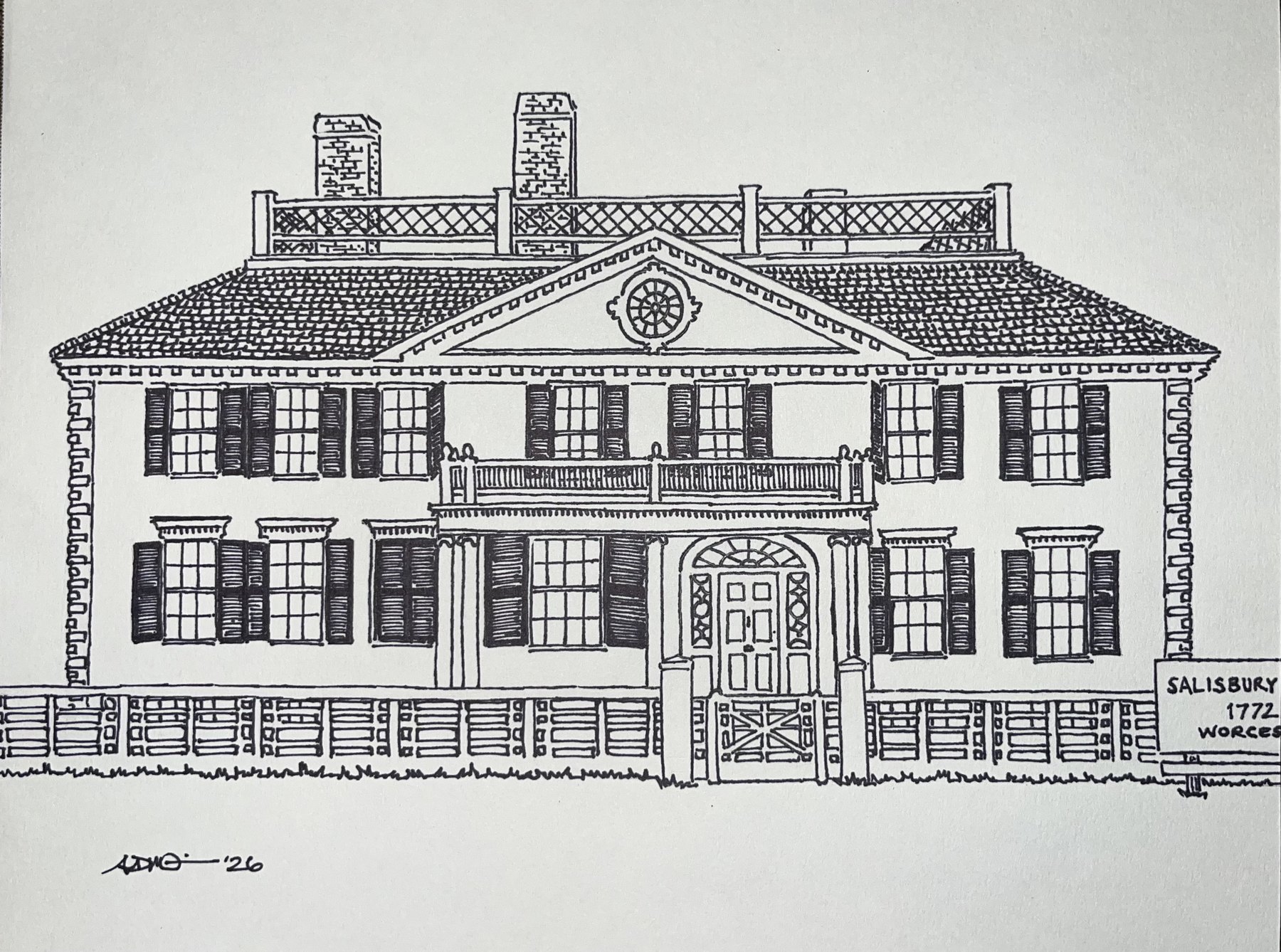 Custom house sketch in Worcester, MA