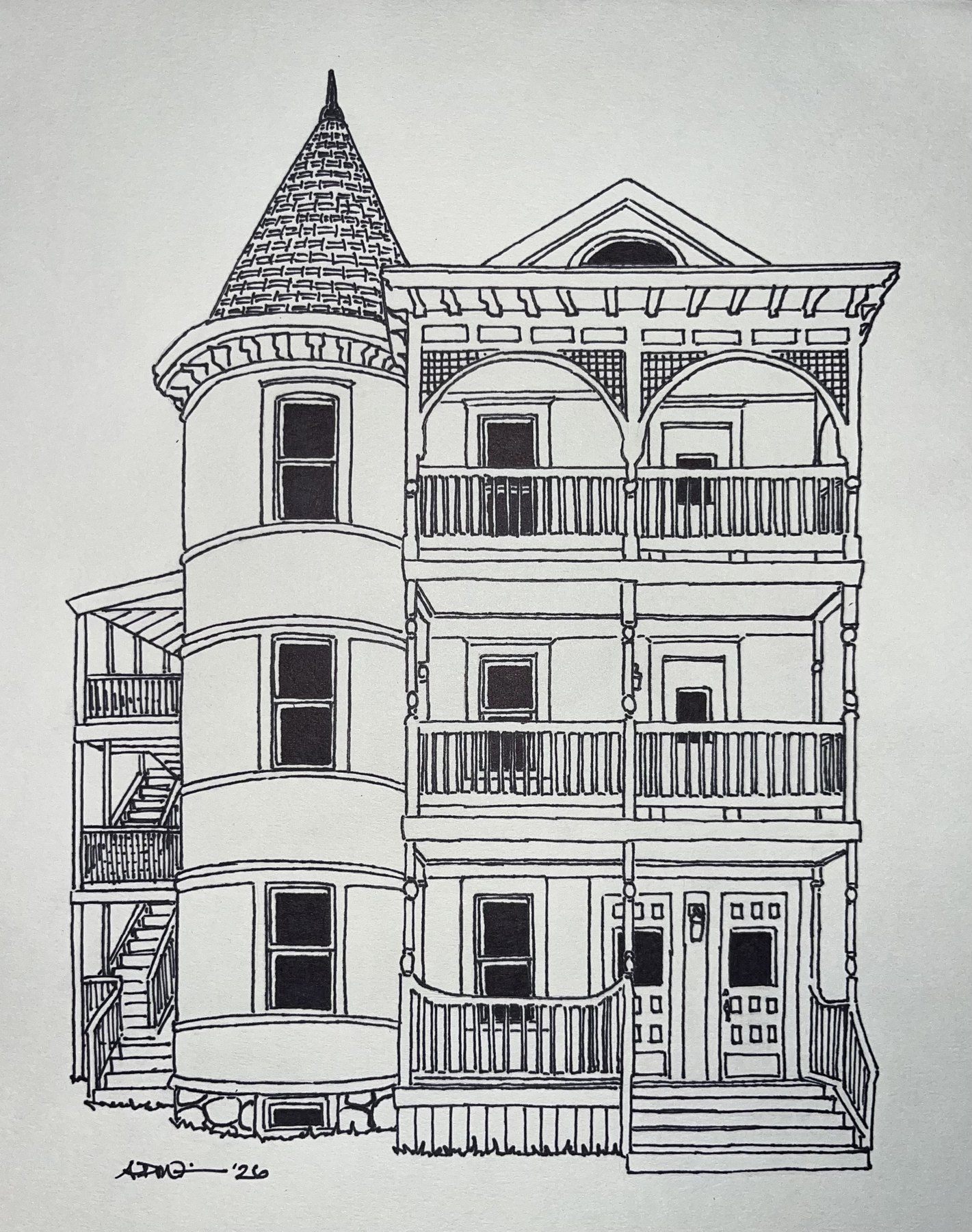 Custom house sketch in Worcester, MA